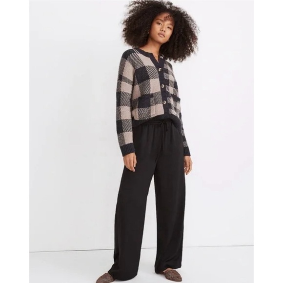 Madewell Huston Pull-On Black Pebbled Satin Flowy Full-Length Pants